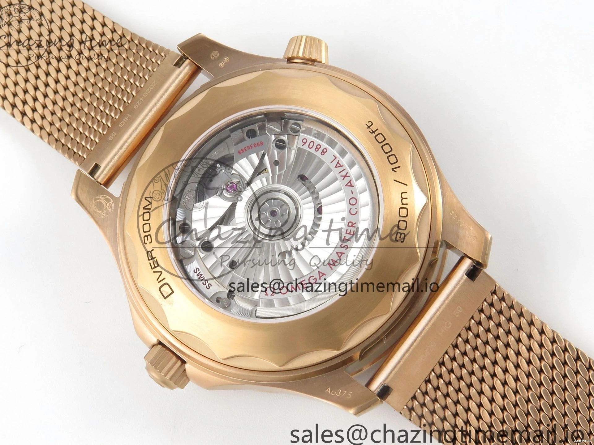 0226 Stylish Seamaster 300M Diver Rose Gold VSF 1:1 Best Edition Black Dial on Mesh Bracelet A 7662